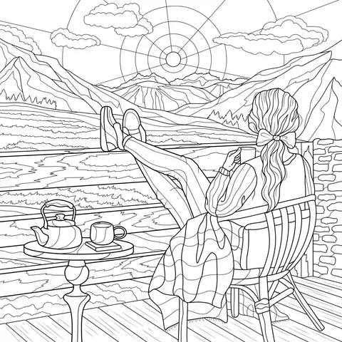 A惬意moment enjoying the mountain scenery