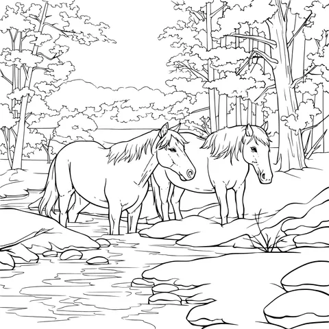 Two Horses by the Stream in Winter