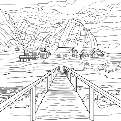 Snow - covered Lakeside Cottages and a Pier