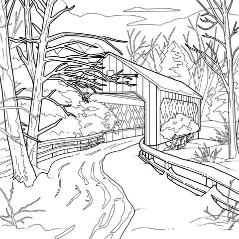 Winter Covered Bridge Scenery
