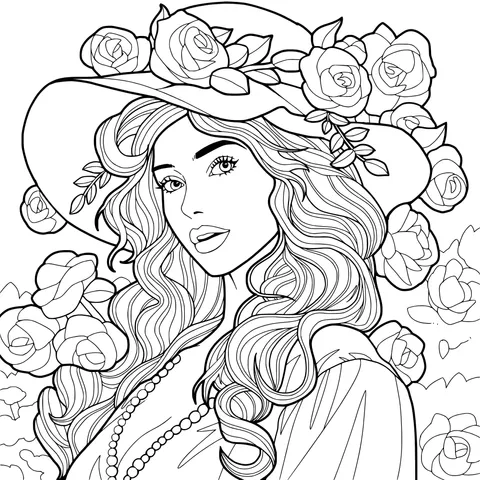 Lady with Floral - adorned Blue Hat