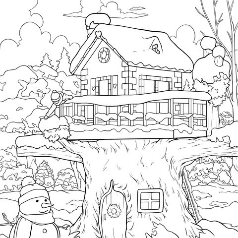 雪中小屋与雪人
