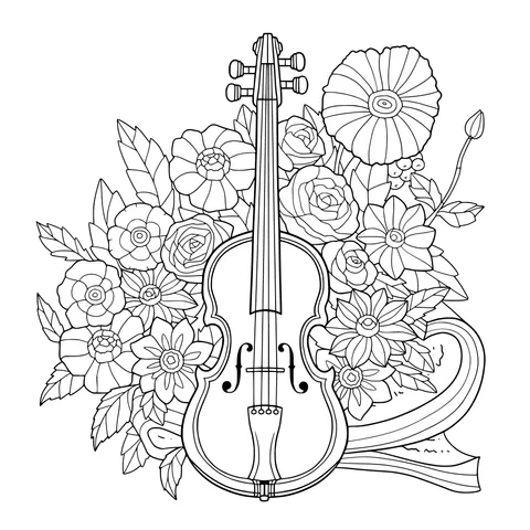 Violin Surrounded by Flowers