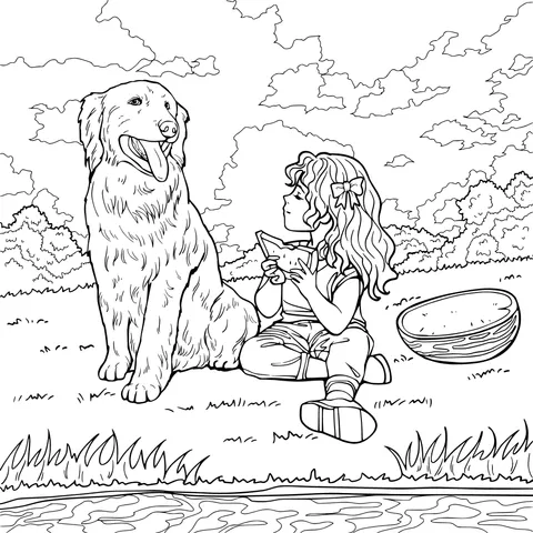 A Picnic Time for a Girl and Her Dog