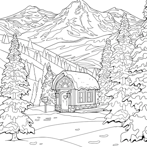 Cottage in the Snow - covered Mountains