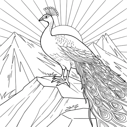 Peacock on the Mountain Peak