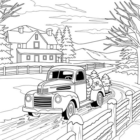 冬日乡村运树的卡车