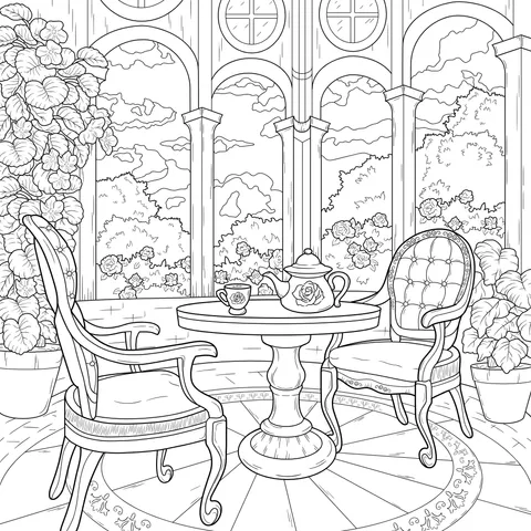 Tea - break Corner in a Sunlit Greenhouse