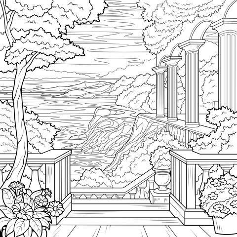 Scenery of a Lakeside Garden Terrace