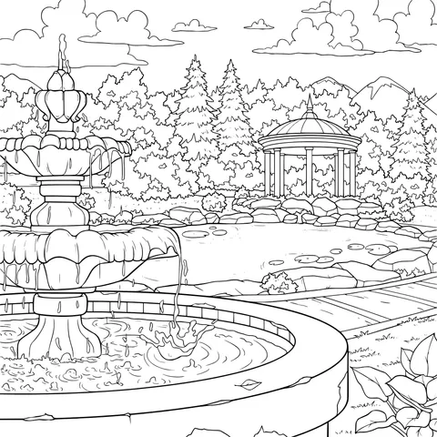 Beautiful garden fountain landscape