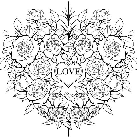 Heart - shaped Roses Coloring Page