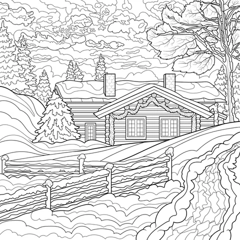 Log Cabin in a Winter Snowscape