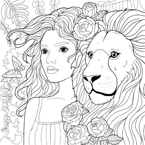 Girl Accompanied by a Lion