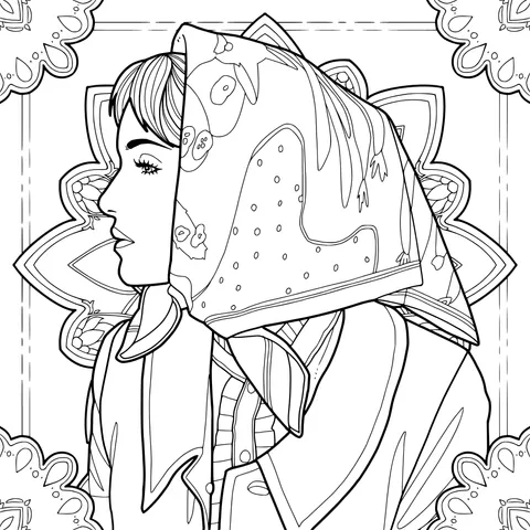 Person wearing a patterned head - scarf