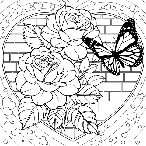 Roses and Butterfly in a Heart - shaped Background