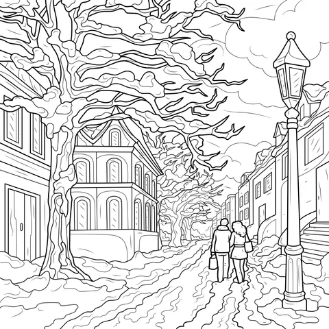 A Walk on the Street in Winter Night