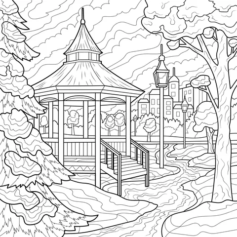 Winter view of a gazebo in the park