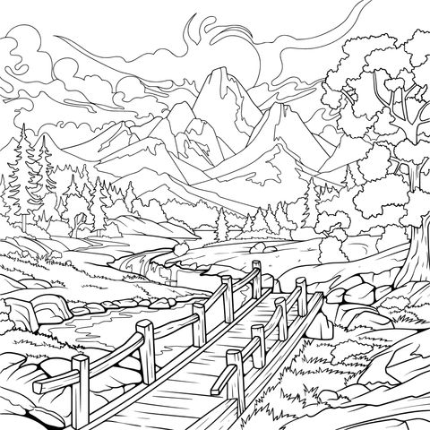 山间木桥风景
