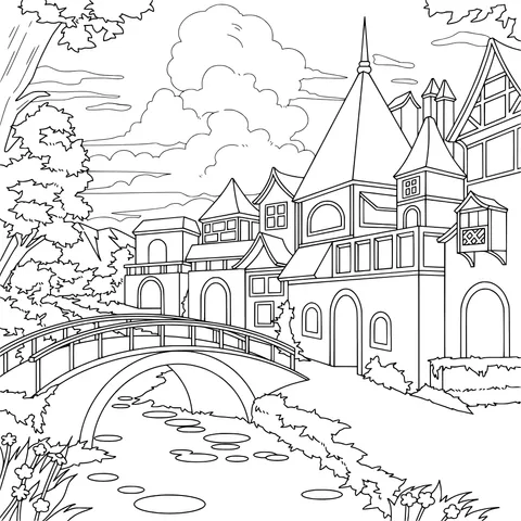 Dreamy Riverside Town Scenery