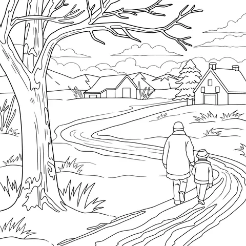 Parent - child Walk in Winter