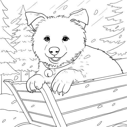 White Dog in a Cart in the Snow