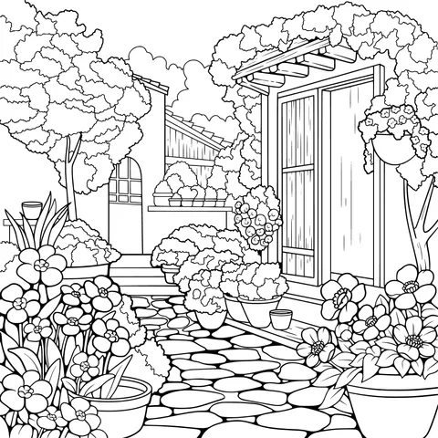 A Flower - filled Courtyard Path