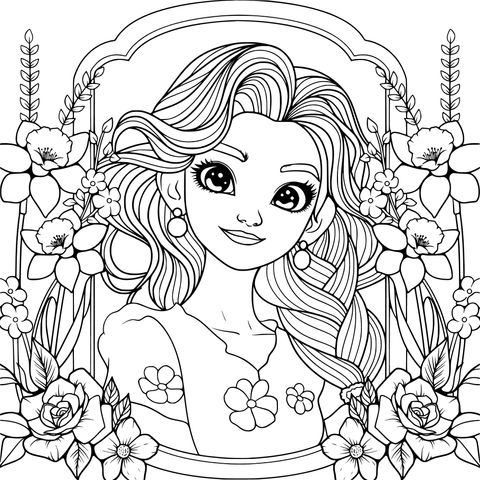 Girl with Flower Decorations in the Mirror