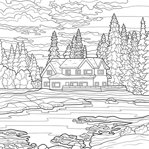 冬日湖畔小屋