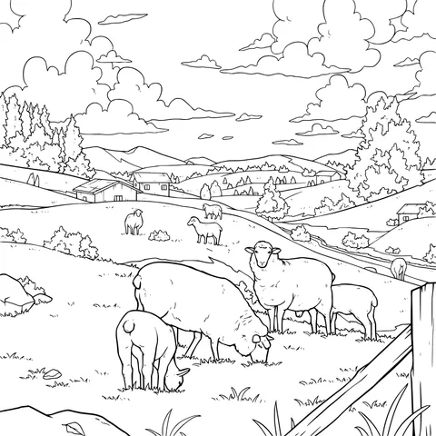 Pastoral Sheep - grazing Scene