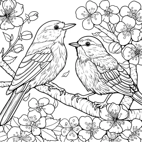 Two Birds on a Flower - Laden Branch