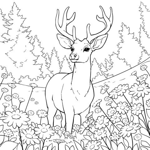 Stag in the flower - filled meadow