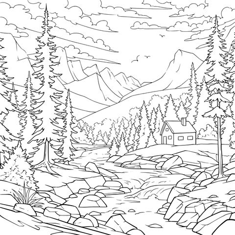 山间河畔的黄昏美景