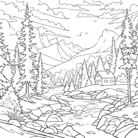 Beautiful Dusk Scenery by the Mountain River