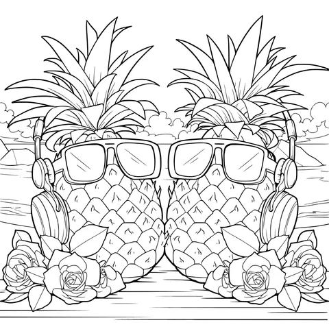 Pineapples wearing sunglasses and headphones