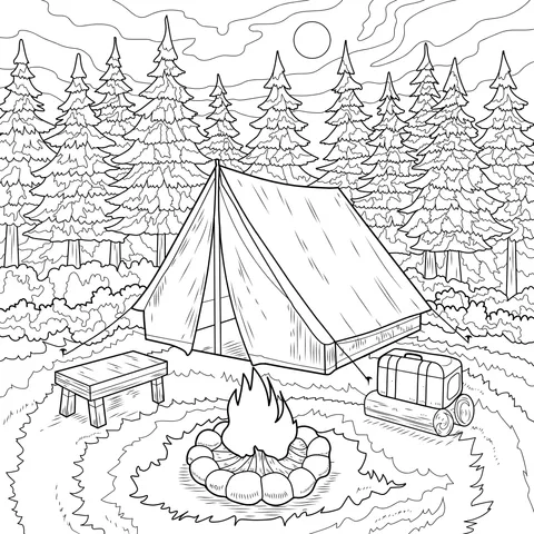 Camping scene in the forest