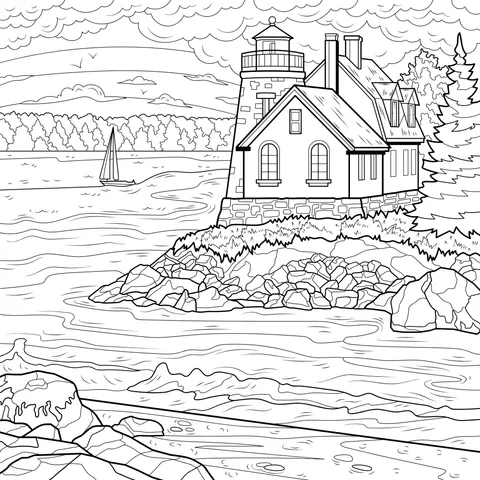 Seaside Lighthouse Cottage at Dusk