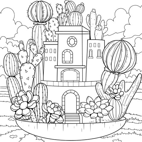 仙人掌环绕的梦幻小屋