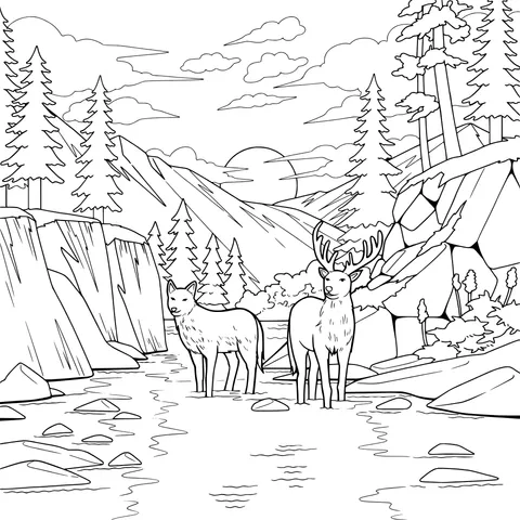 Deer by the Mountain Stream