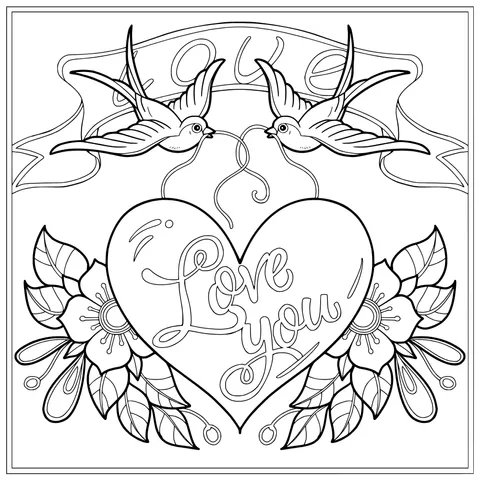 Heart with Love You Message and Swallows