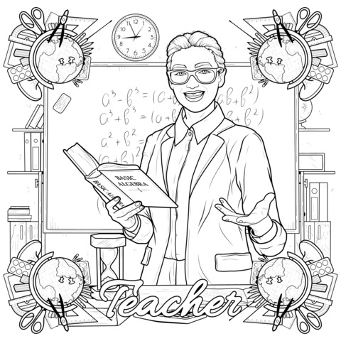 Teacher - themed Coloring Page Illustration