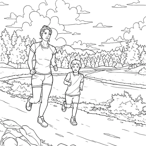 Mother - son Outdoor Running