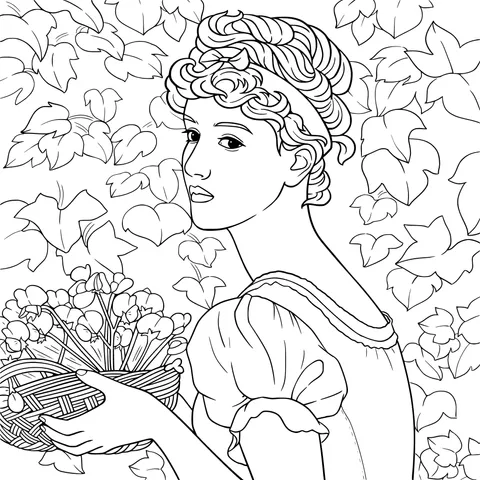 Woman Holding a Flower Basket