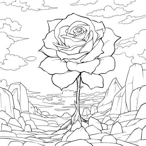 Giant Rose under the Moon - lit Night Sky