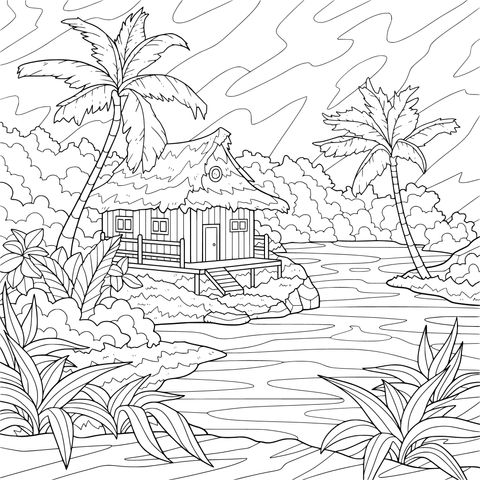 河畔的热带小屋