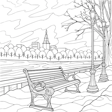 Bench by the River in Winter