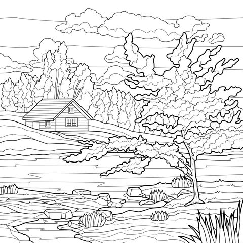河畔樱花小屋风景