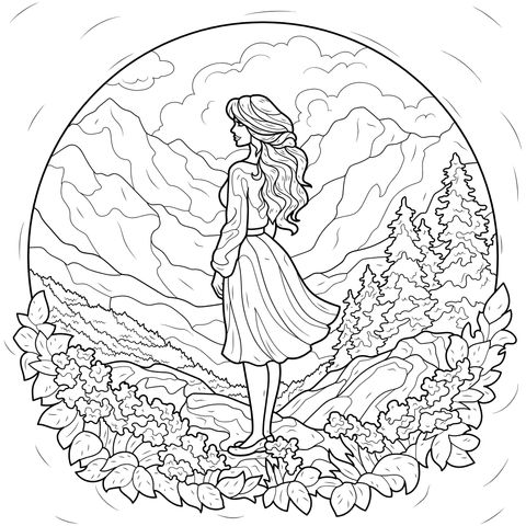 山间红裙女子