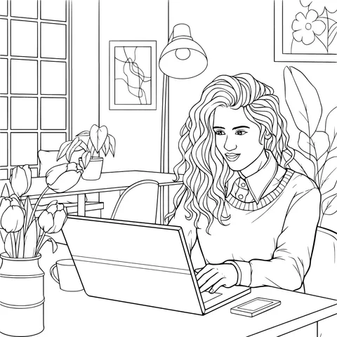 Woman working on a laptop at home