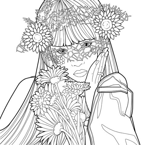 持花的时尚女性