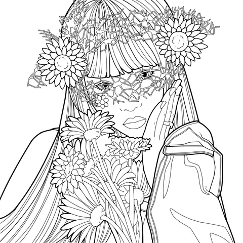 Fashionable Woman Holding Flowers